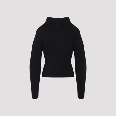 Lemaire High Collar Wool Sweater With Half-zip Closure In Black