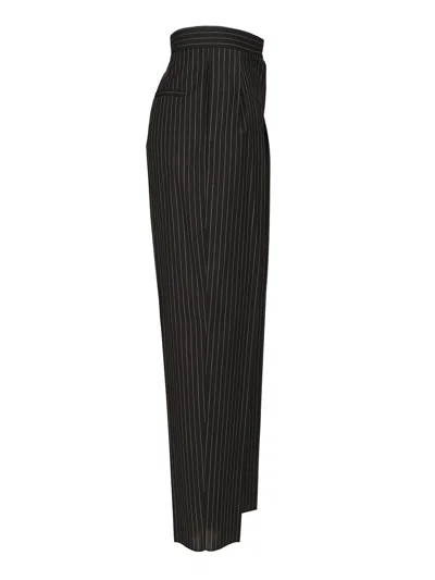Max Mara Sesamo Pinstripe Wool Straight Leg Pants In Black