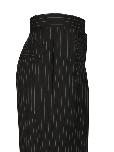 Max Mara Sesamo Pinstripe Wool Straight Leg Pants In Black