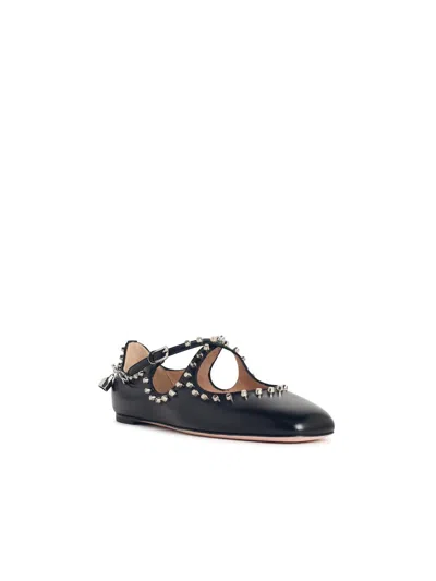 Bally 'rina' Black Lear Ballet Flats With Studs