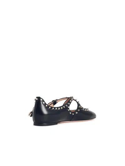 Bally 'rina' Black Lear Ballet Flats With Studs