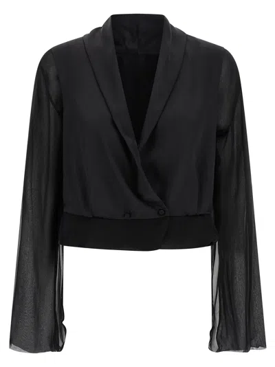 Alberta Ferretti Reversible Silk Chiffon Shirt With Unique Crossed Closure In Black