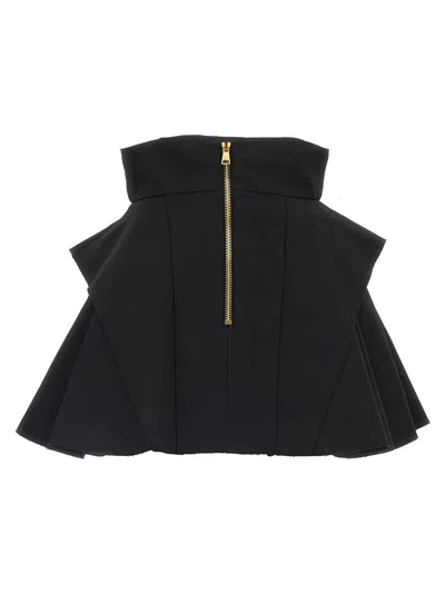 Balmain Button-embellished Pleated Grain De Poudre Wool Mini Skirt In Black