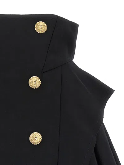 Balmain Button-embellished Pleated Grain De Poudre Wool Mini Skirt In Black
