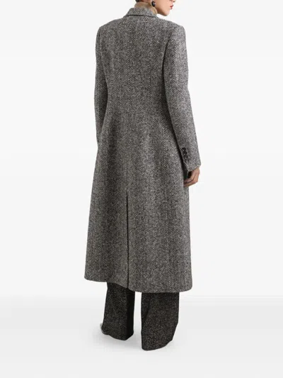 Dolce & Gabbana Herringbone Long Length Notched Lapels Coat In Gray