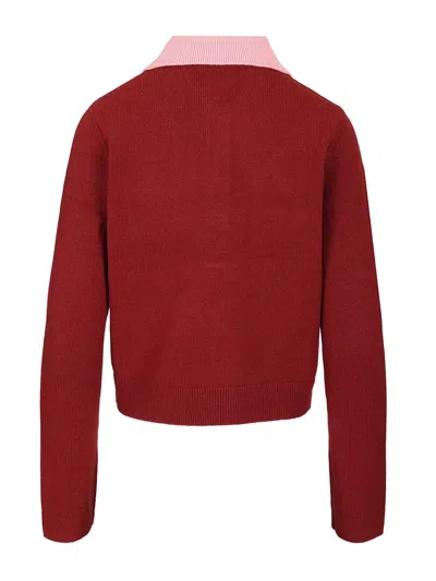 Self-portrait Contrast Collar Jumper Knitwear Bordeaux In Red