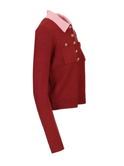 Self-portrait Contrast Collar Jumper Knitwear Bordeaux In Red