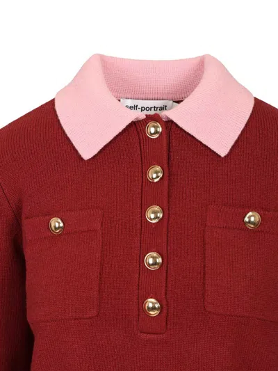 Self-portrait Contrast Collar Jumper Knitwear Bordeaux In Red