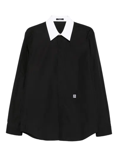 Balmain Collar Contrast Long Sleeves Shirt In Black