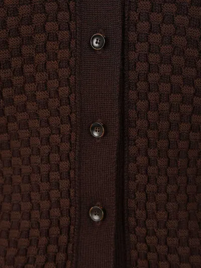Retori Damier Wool And Silk Jacquard Button Down Cardi With Shirt Collar Knitwear Brown In Brown