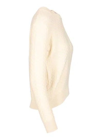 Retori Damier Wool And Silk Jacquard Jacquard Crewneck Knitwear White In Neutral