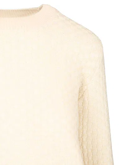 Retori Damier Wool And Silk Jacquard Jacquard Crewneck Knitwear White In Neutral