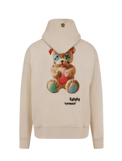 Barrow Hooded Cotton Sweatshirt Back Print In Neutral