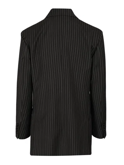 Max Mara Double-breasted Blazer In Pinstriped Wool Jackets Black In Black