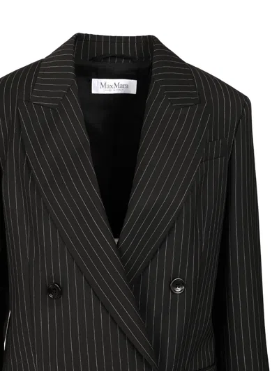 Max Mara Double-breasted Blazer In Pinstriped Wool Jackets Black In Black