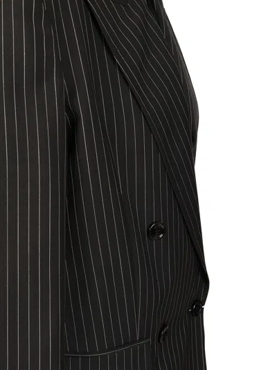 Max Mara Double-breasted Blazer In Pinstriped Wool Jackets Black In Black