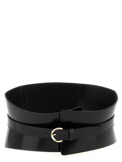 Pinko Wide Glossy Finish Elastic Back Belt In Black