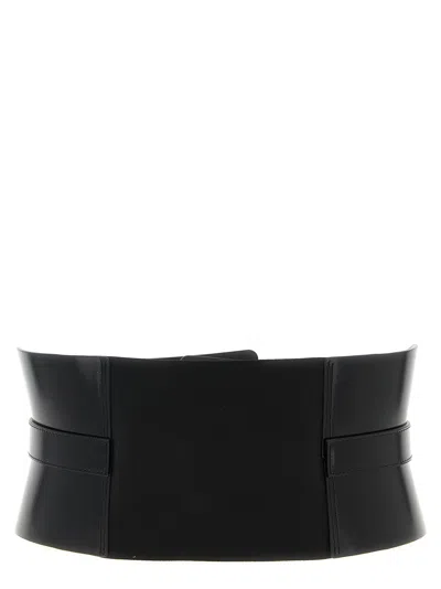 Pinko Wide Glossy Finish Elastic Back Belt In Black