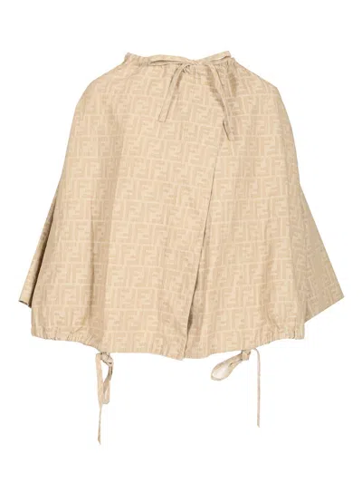 Fendi Ff Chambray Jacket Jackets Beige In Brown