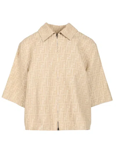 Fendi Collared Monogram Cropped Short Sleeves In Brown