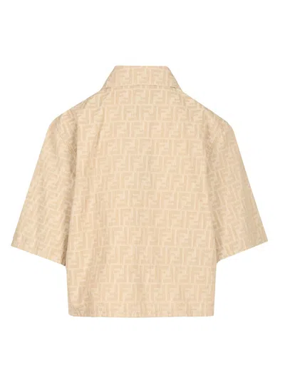 Fendi Collared Monogram Cropped Short Sleeves In Brown