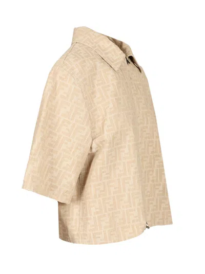 Fendi Collared Monogram Cropped Short Sleeves In Brown