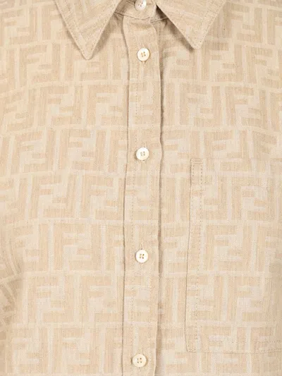 Fendi Patterned Dress With Elasticated Waist And Short Sleeves In Brown