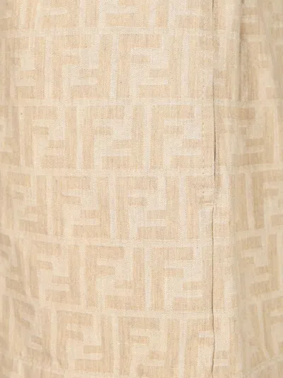 Fendi Women Beige Shorts With Elastic Waist And Wide Leg In Chambray Ff Woman In Neutral