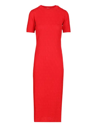 Fendi Ff Cotton And Viscose Dress Dresses Red In Red