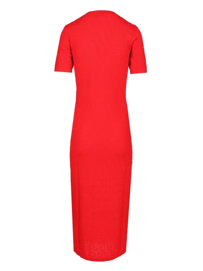 Fendi Ff Cotton And Viscose Dress Dresses Red In Red