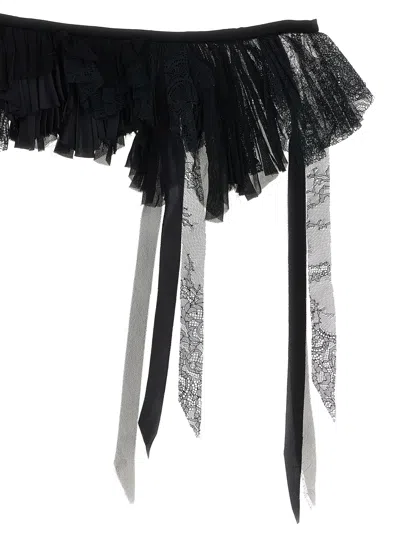 Alberta Ferretti Georgette Collar With Flounces And Lace Fringes In Black