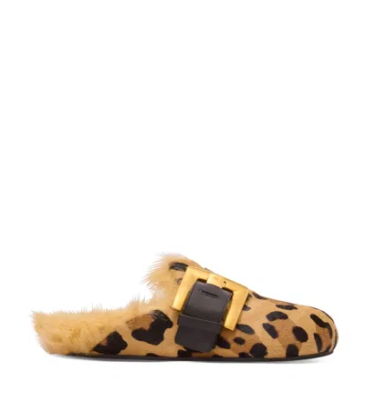 Balmain Anthem Leopard Print Ponyskin Leather And Faux Fur Mules In Brown