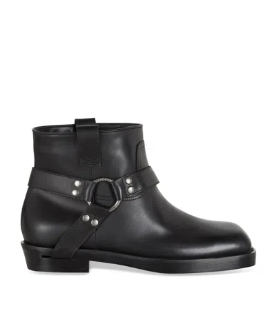 Balmain Square Toe Ankle Strap Boots With Pull Tabs In Black
