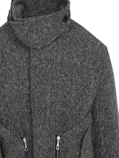 Dries Van Noten Patterned Wool Zip Jacket Front Pockets In Gray