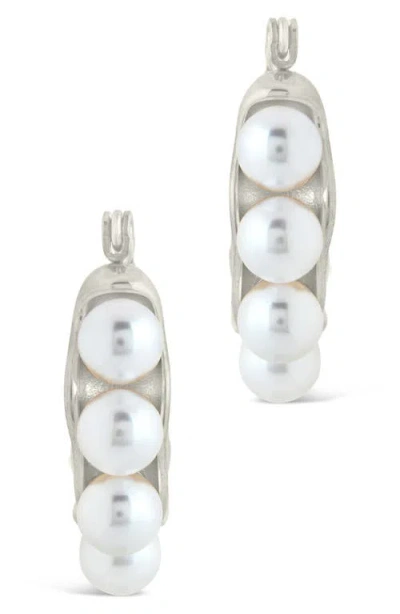 Sterling Forever Faux Pearl Hoop Earrings In Metallic