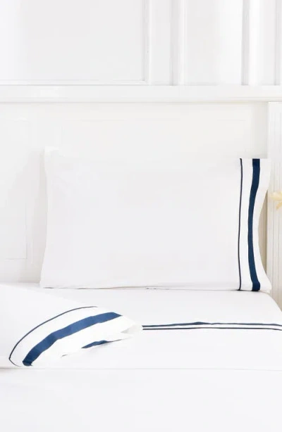 Melange Home 300 Thread Count Percale Border Sheet Set In Blue