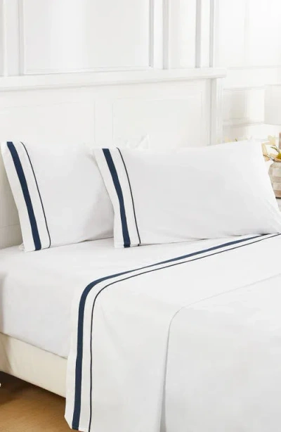 Melange Home 300 Thread Count Percale Border Sheet Set In Blue