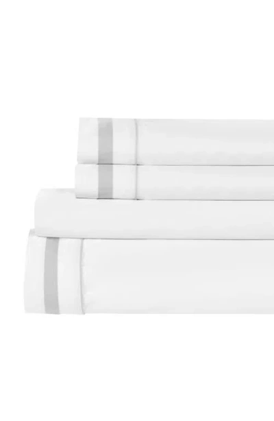 Melange Home 300 Thread Count Percale Border Sheet Set In White