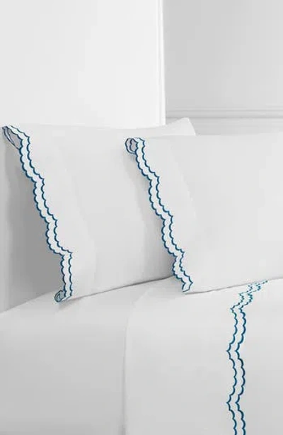 Melange Mélange Home 300 Thread Count Percale Cotton Double Scalloped Embroidery Sheet  Set In Blue