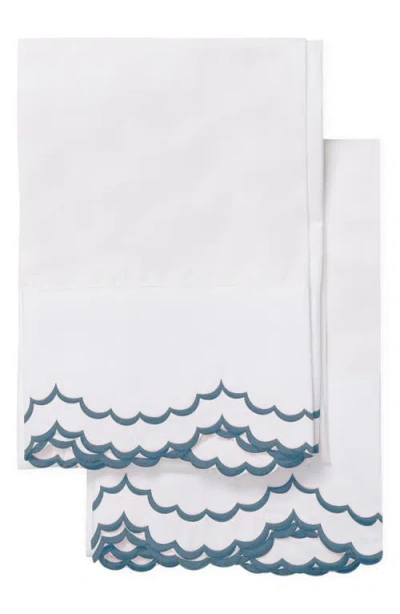 Melange Mélange Home 300 Thread Count Percale Cotton Double Scalloped Embroidery Sheet  Set In Blue