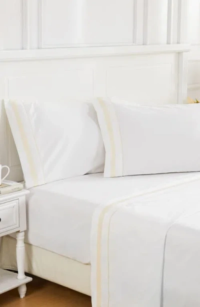 Melange Home 300 Thread Count Percale Border Sheet Set In White