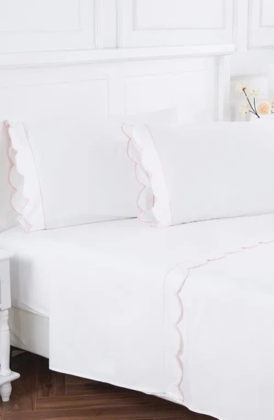 Melange Home Scallop Frame 300 Thread Count Sheet Set In White