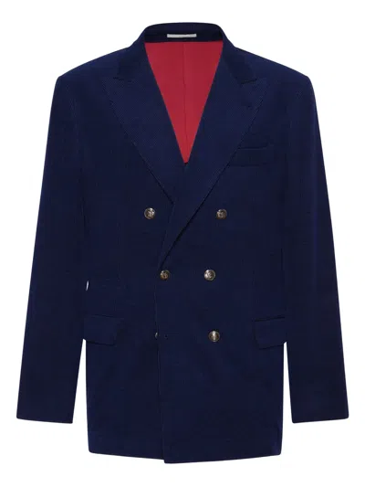 Brunello Cucinelli Deconstructed One-and-a-half-breasted Corduroy Blazer In Blue