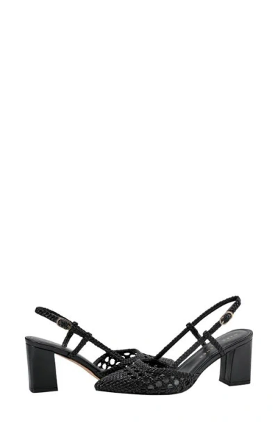 Marc Fisher Ltd Women's Zunnie Block Heel Woven Leather Slingback Pump In Black