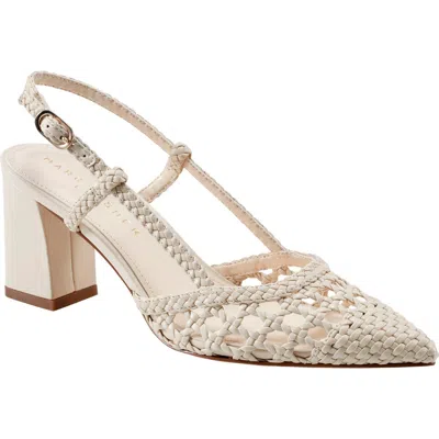 Marc Fisher Ltd Women's Zunnie Block Heel Woven Leather Slingback Pump In White