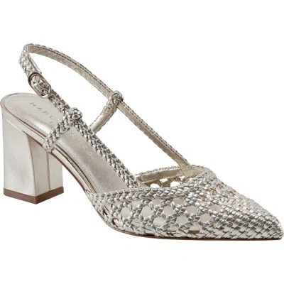 Marc Fisher Ltd Women's Zunnie Block Heel Woven Leather Slingback Pump In Silver