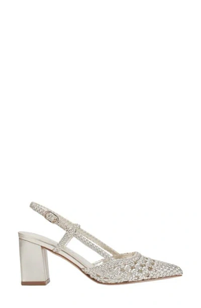 Marc Fisher Ltd Women's Zunnie Block Heel Woven Leather Slingback Pump In Silver