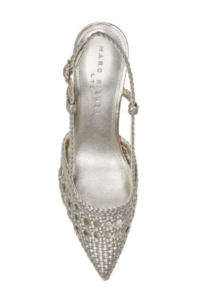 Marc Fisher Ltd Women's Zunnie Block Heel Woven Leather Slingback Pump In Silver