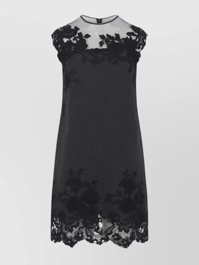 Ermanno Scervino Sheer Neckline Sleeveless Floral Lace Mini Dress In Black