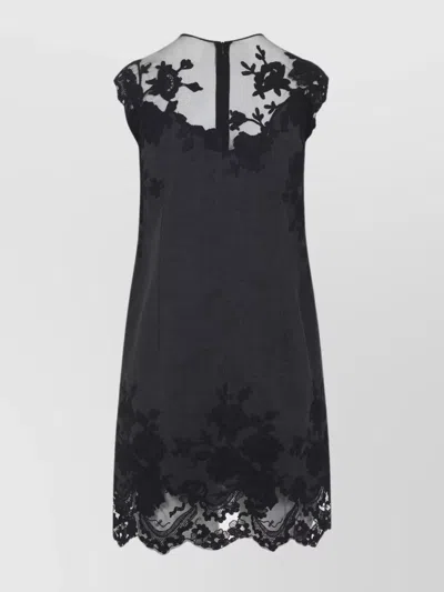Ermanno Scervino Sheer Neckline Sleeveless Floral Lace Mini Dress In Black